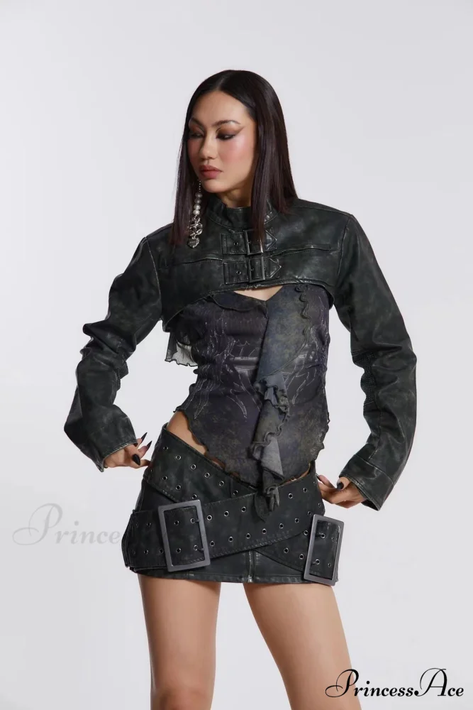Leather Belted Wrap Charming Micro Mini Skirt - Image 8