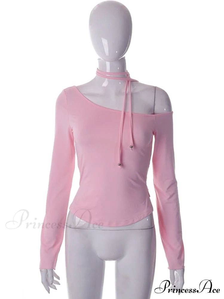Pink Long Sleeve Charming Strap Tie Around Top - Image 3