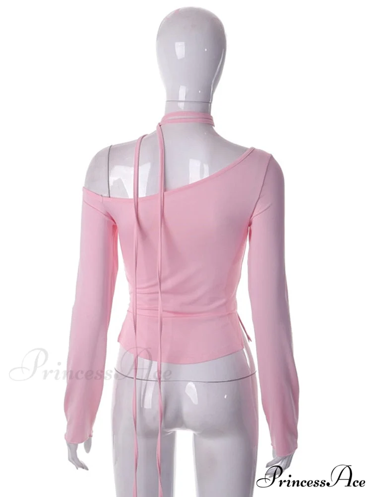 Pink Long Sleeve Charming Strap Tie Around Top - Image 5