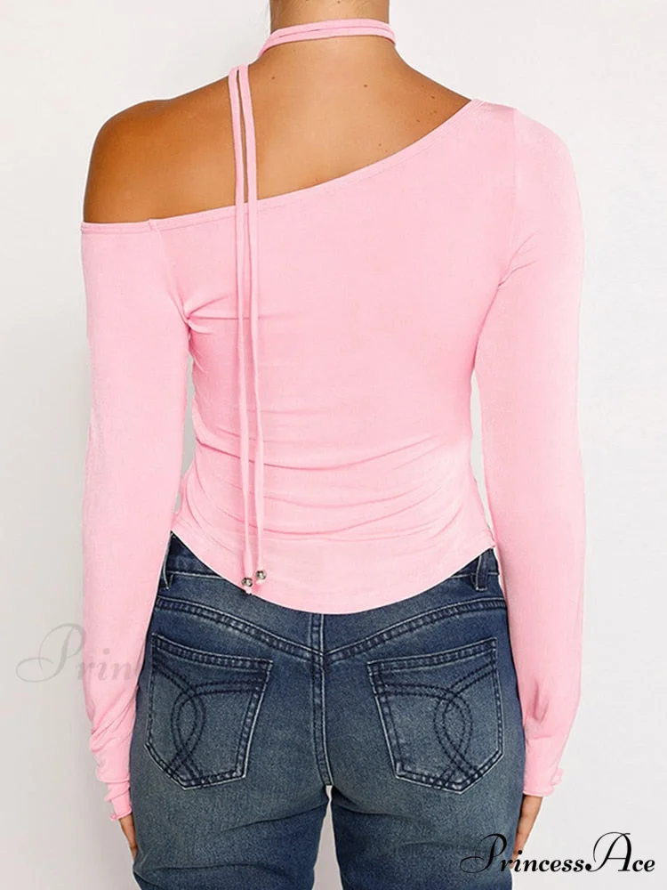 Pink Long Sleeve Charming Strap Tie Around Top - Image 9