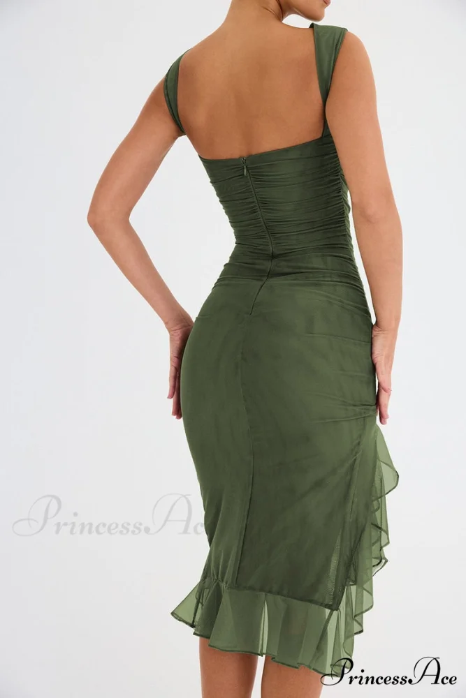 Mesh Ruffle Stylish Sleeveless Midi Dress - Image 12