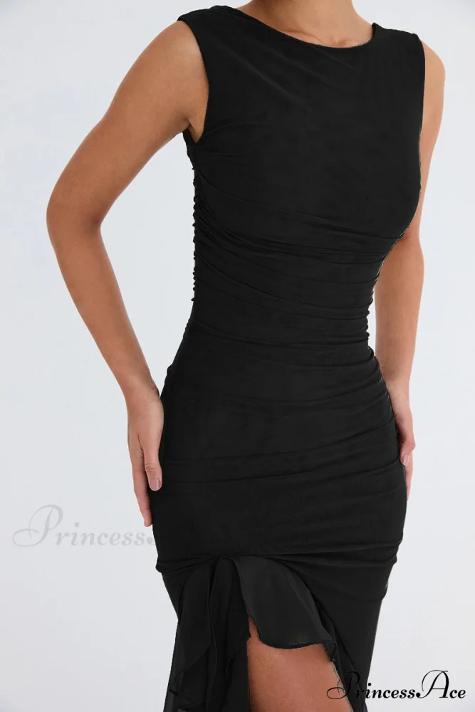 Mesh Ruffle Stylish Sleeveless Midi Dress - Image 15