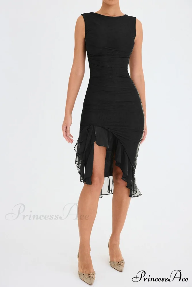 Mesh Ruffle Stylish Sleeveless Midi Dress - Image 16