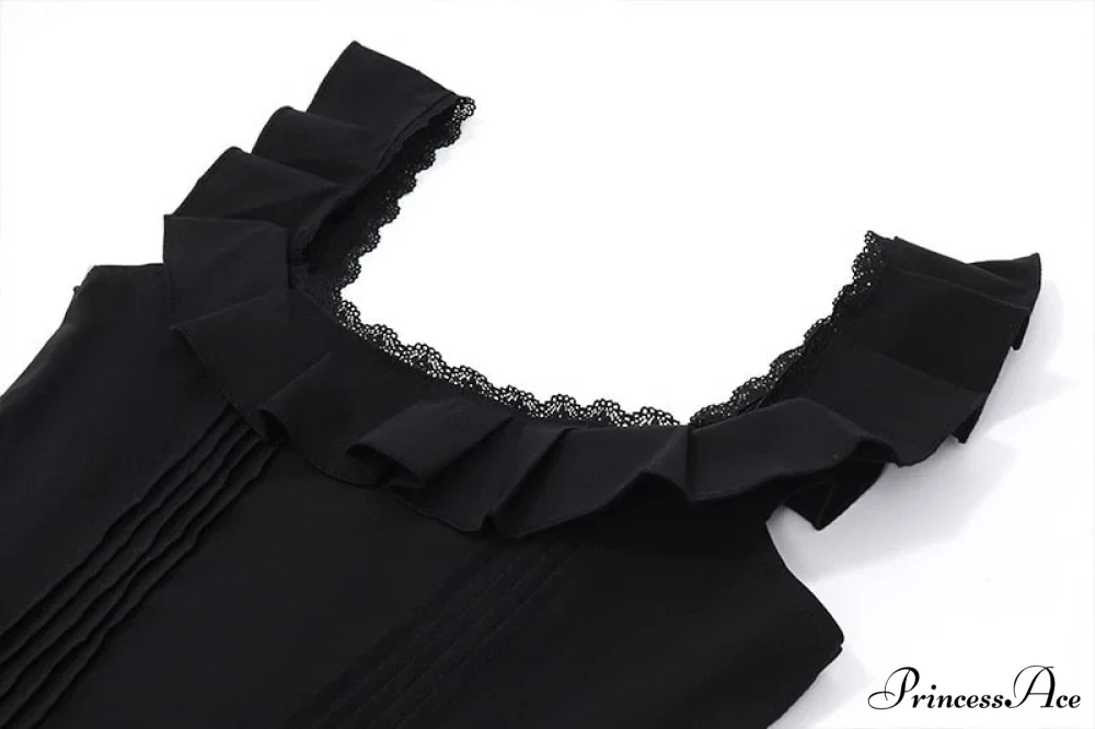 Black Corset Square Neck Graceful Frill Strap Mini Dress - Image 10