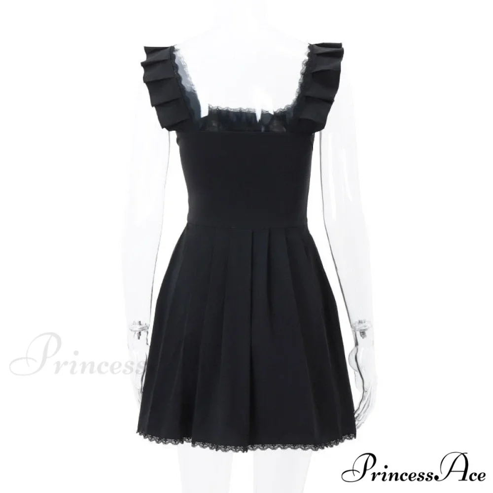 Black Corset Square Neck Graceful Frill Strap Mini Dress - Image 9