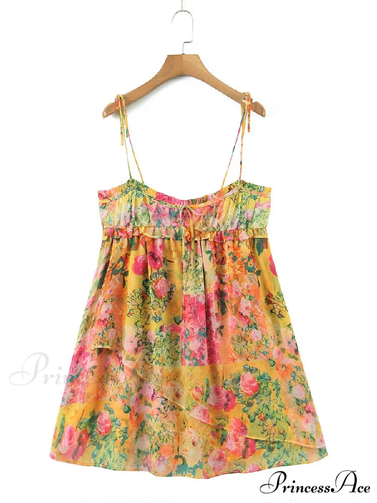 Printed Strap Tie-Up Charming Slip Mini Dress - Image 3