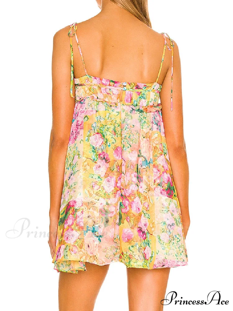 Printed Strap Tie-Up Charming Slip Mini Dress - Image 4
