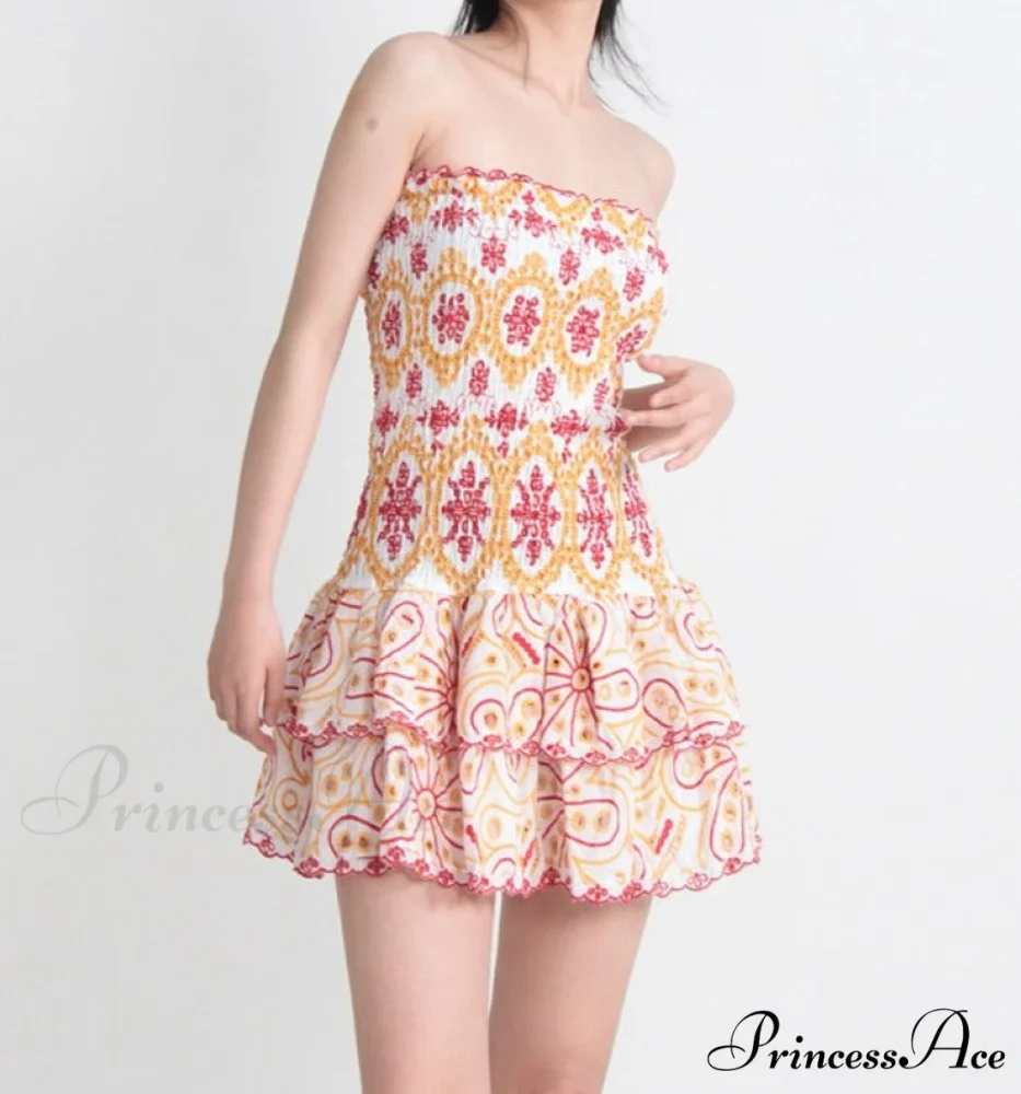 Embroidered Design Tube Charming Ruched Mini Dress - Image 10