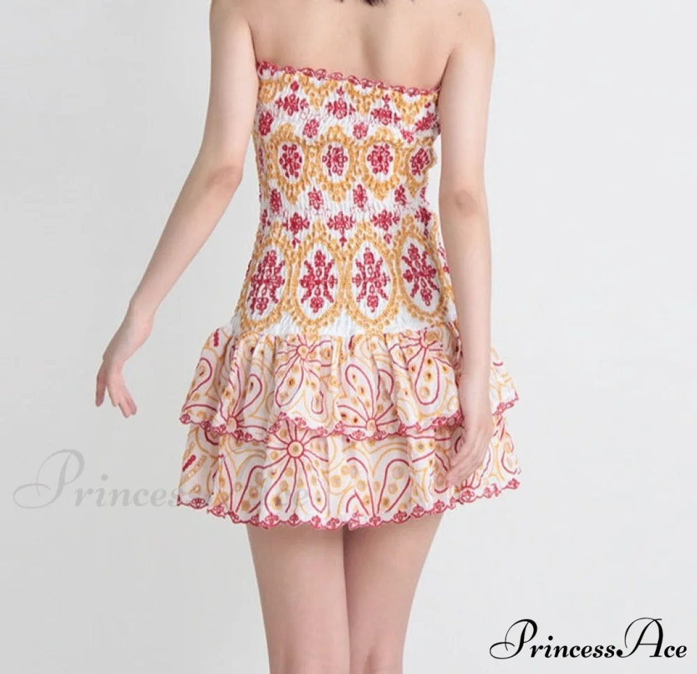Embroidered Design Tube Charming Ruched Mini Dress - Image 11