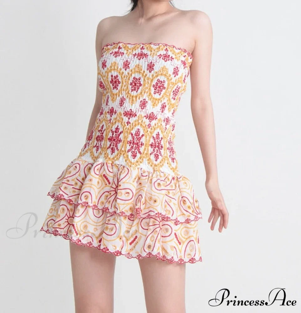 Embroidered Design Tube Charming Ruched Mini Dress - Image 2