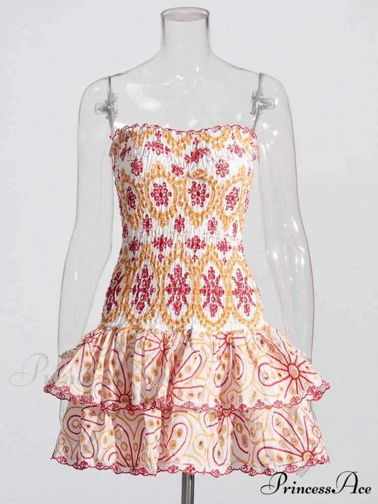 Embroidered Design Tube Charming Ruched Mini Dress - Image 3