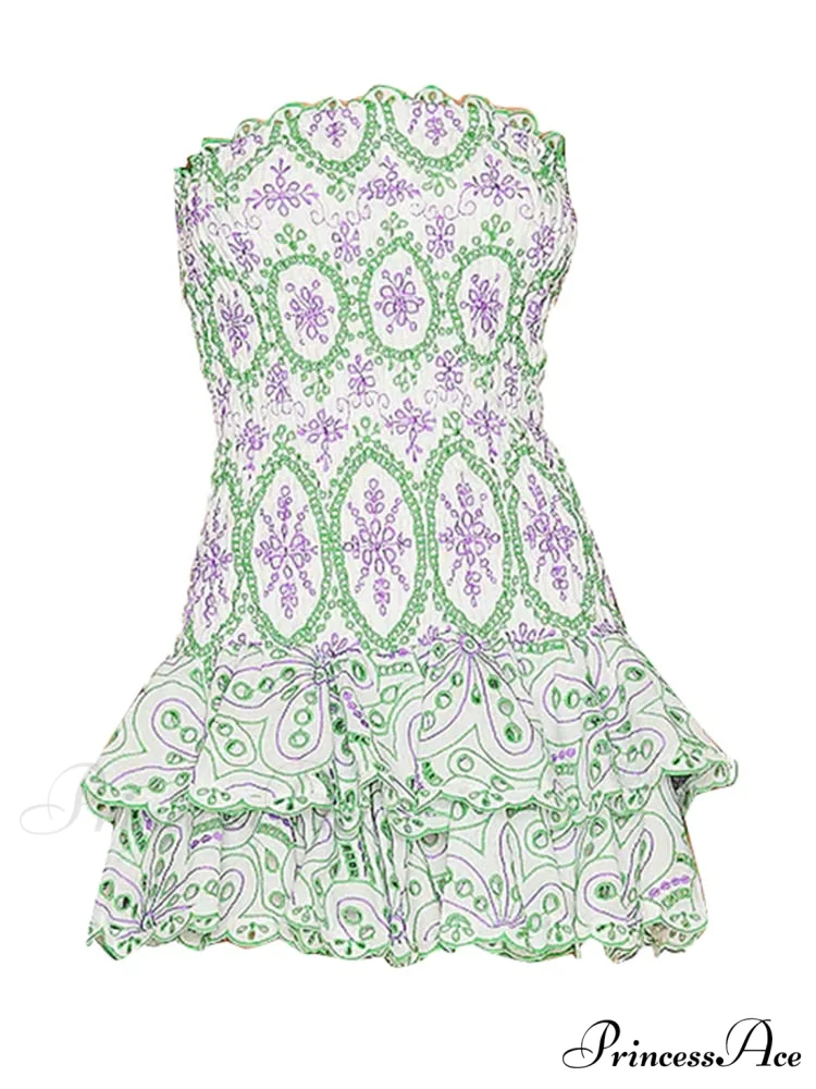 Embroidered Design Tube Charming Ruched Mini Dress - Image 4