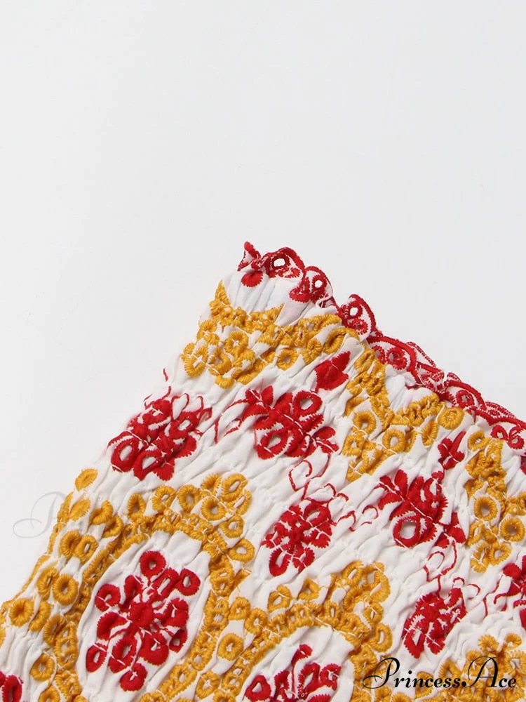 Embroidered Design Tube Charming Ruched Mini Dress - Image 5