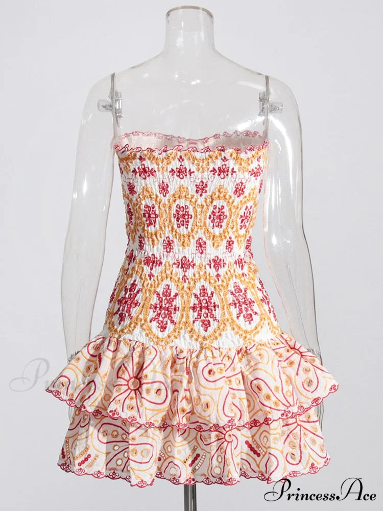 Embroidered Design Tube Charming Ruched Mini Dress - Image 6