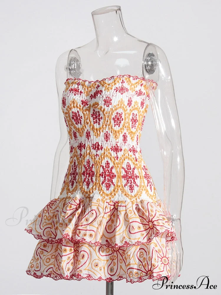 Embroidered Design Tube Charming Ruched Mini Dress - Image 8