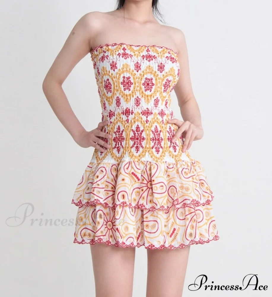 Embroidered Design Tube Charming Ruched Mini Dress - Image 9