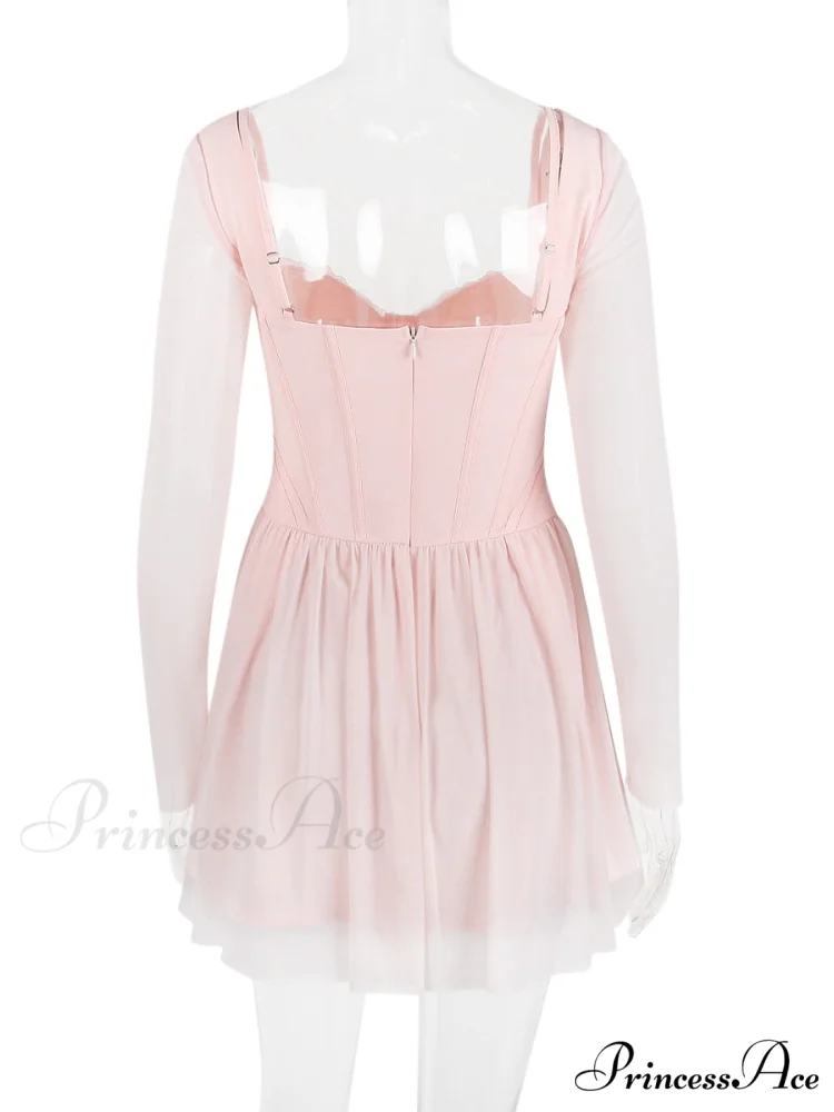 Pink Long Sleeve Charming Bustier Frill Mini Dress - Image 6