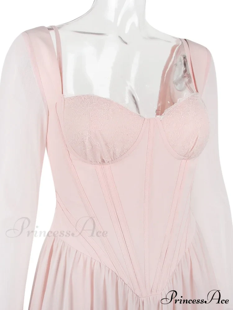Pink Long Sleeve Charming Bustier Frill Mini Dress - Image 7