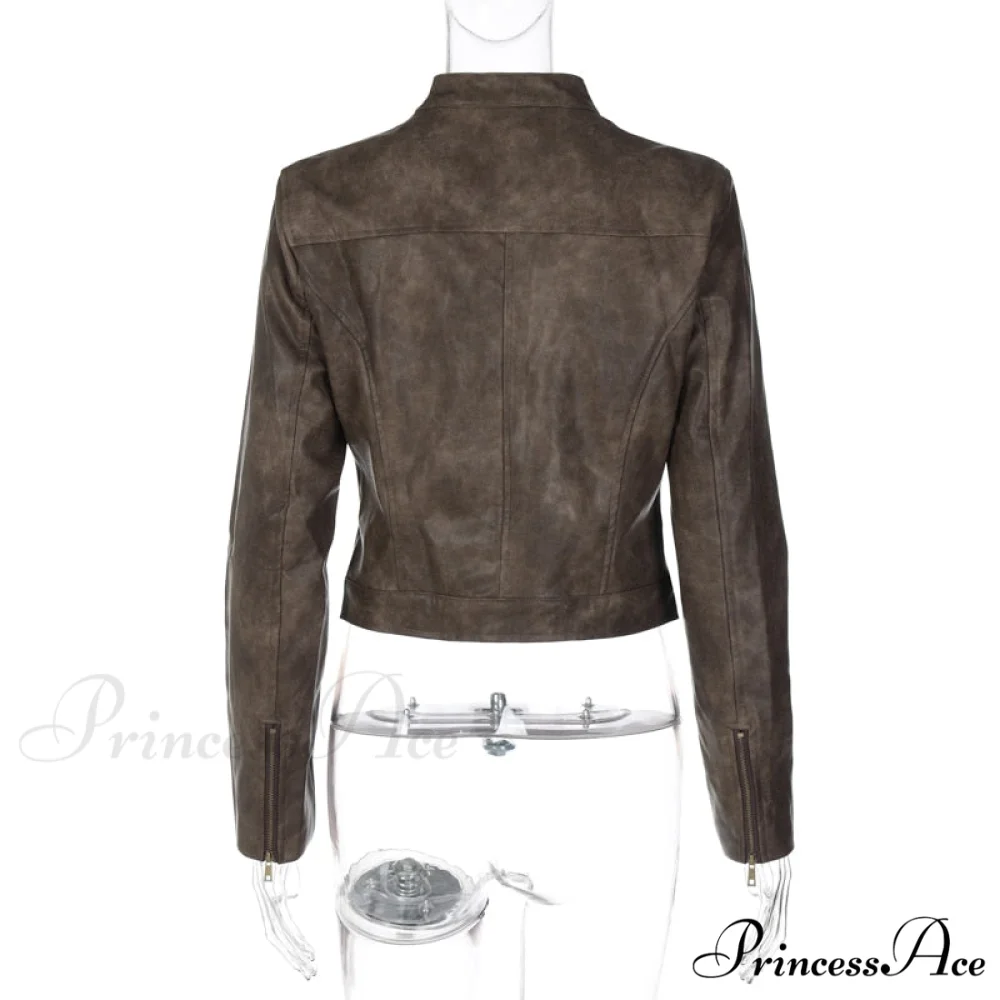 Brown Biker Stylish Faux Leather Jacket - Image 10