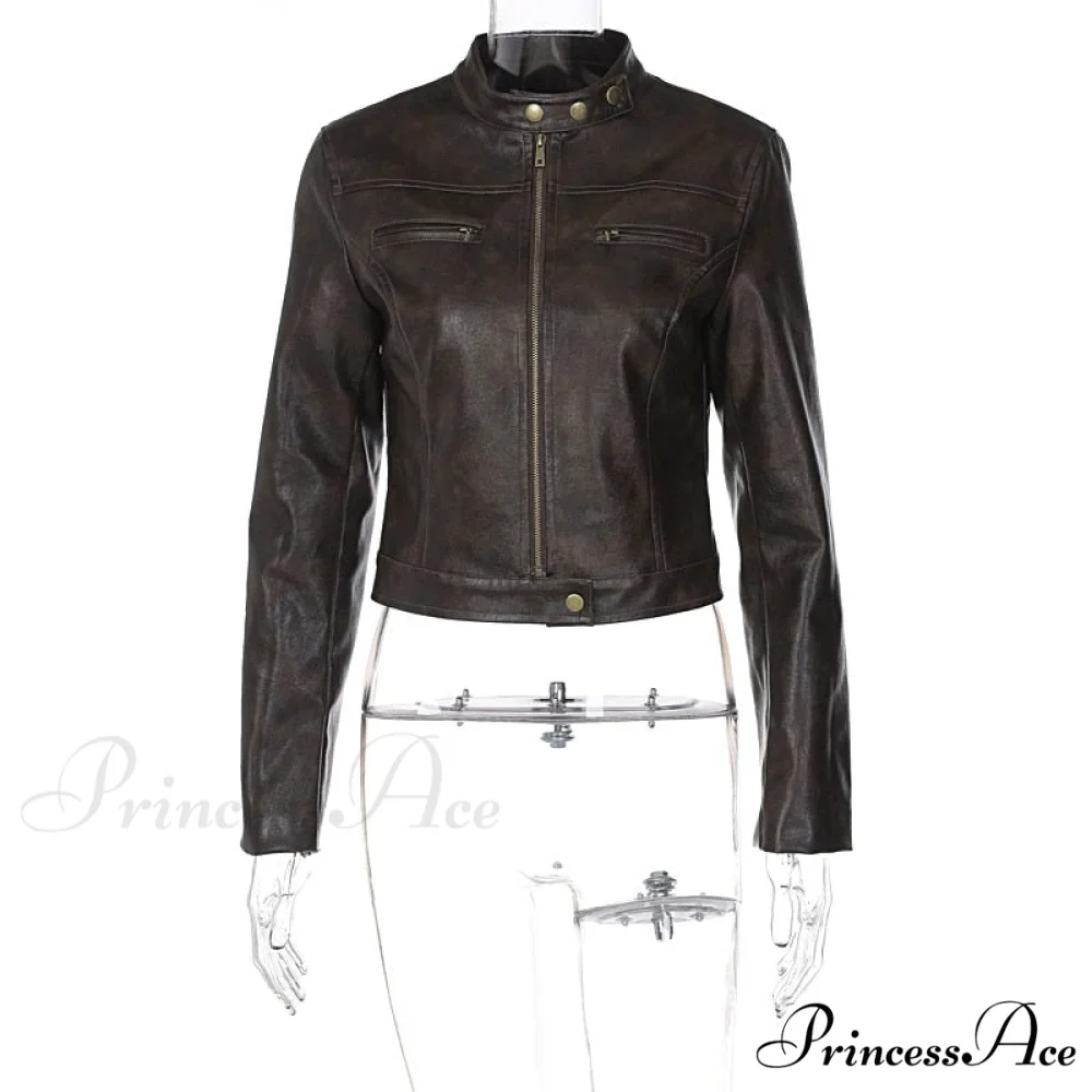 Brown Biker Stylish Faux Leather Jacket - Image 3