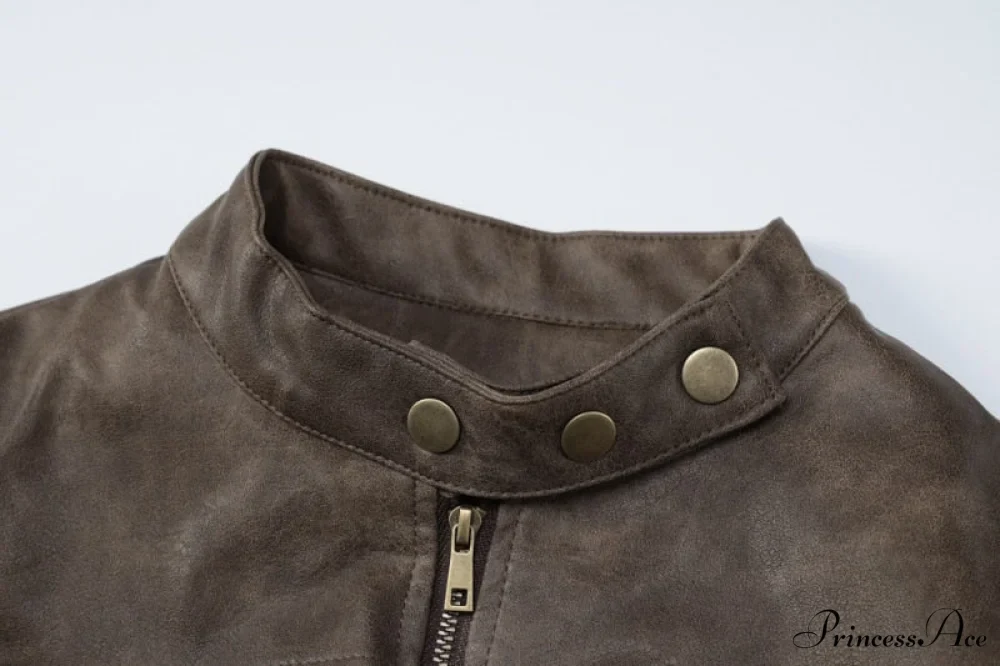 Brown Biker Stylish Faux Leather Jacket - Image 7