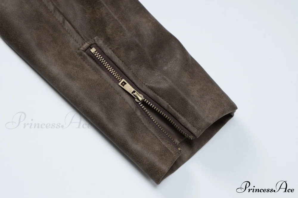 Brown Biker Stylish Faux Leather Jacket - Image 8