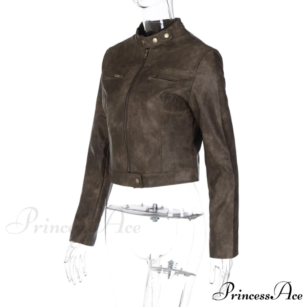 Brown Biker Stylish Faux Leather Jacket - Image 9