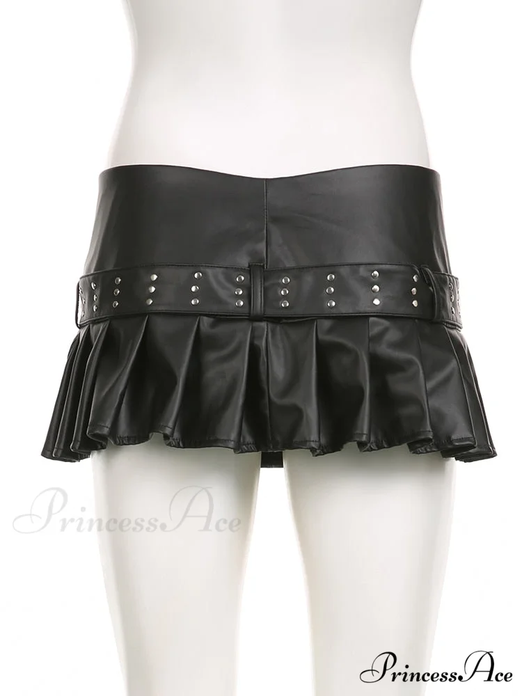 Black Pleated Belted Charming Slit Micro Mini Skirt - Image 4