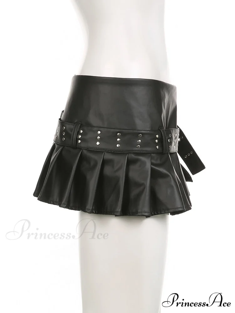 Black Pleated Belted Charming Slit Micro Mini Skirt - Image 5