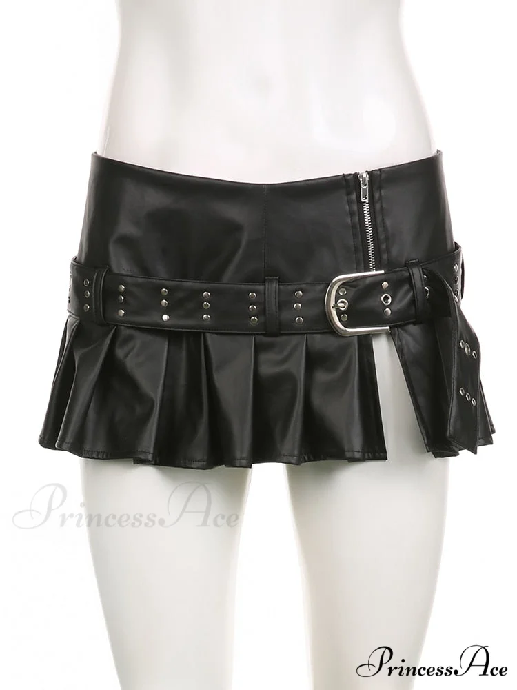 Black Pleated Belted Charming Slit Micro Mini Skirt - Image 6