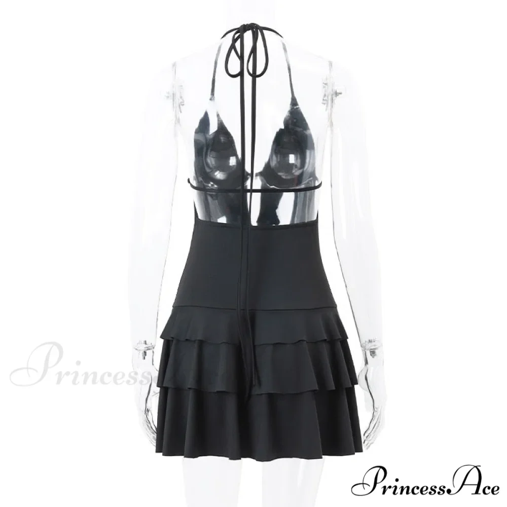Black Deep V-neck Charming Backless Frill Mini Dress - Image 8