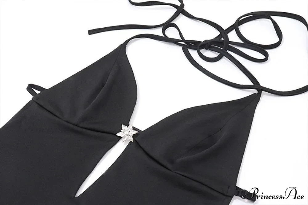 Black Deep V-neck Charming Backless Frill Mini Dress - Image 9