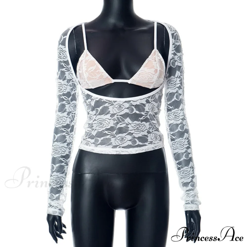 Lace Sheer Long Sleeve Graceful Cut Out Bralette Top - Image 10