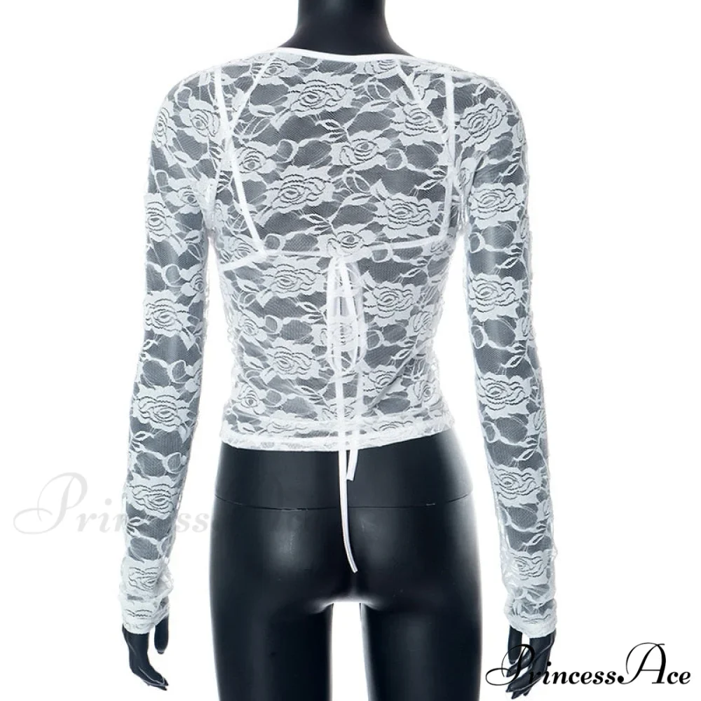 Lace Sheer Long Sleeve Graceful Cut Out Bralette Top - Image 12