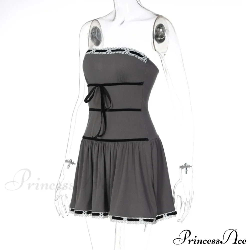 Grey Tube Lace Charming Strap Mini Dress - Image 10
