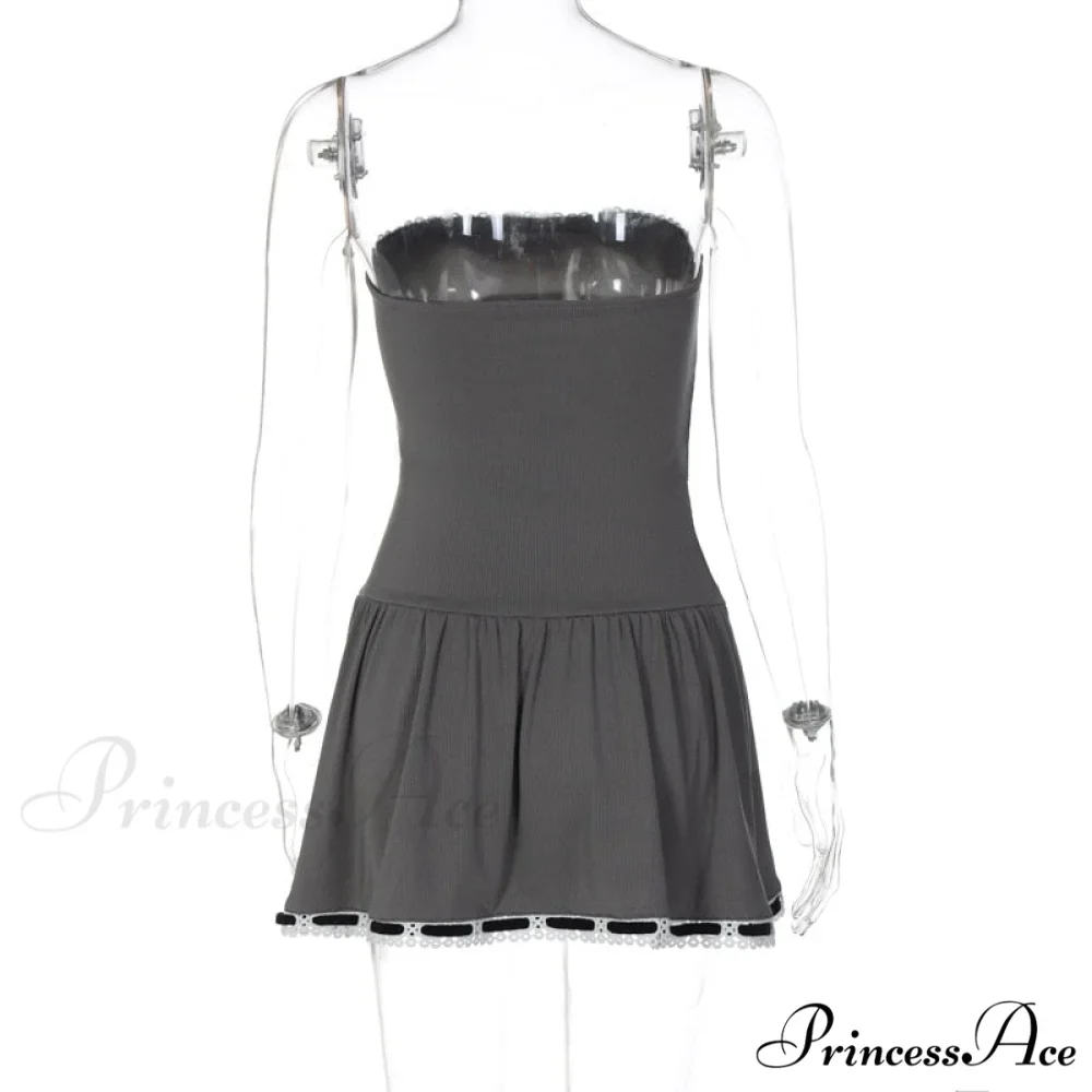 Grey Tube Lace Charming Strap Mini Dress - Image 11