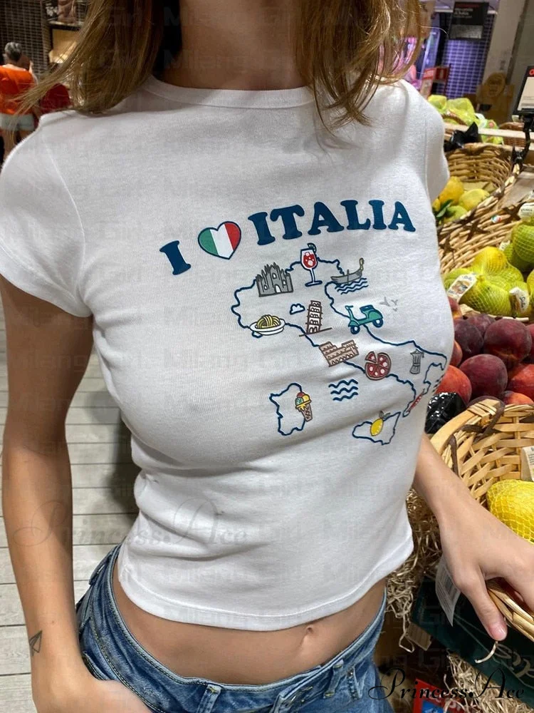 Italy Graphic Stylish Sketch White Tee - Image 2