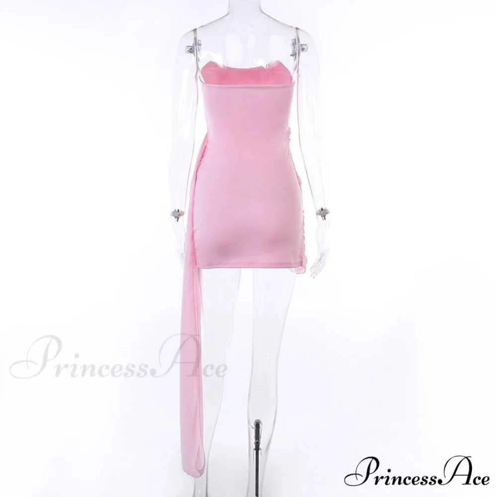 Pink Mesh Corset Charming Draped Tube Mini Dress - Image 10