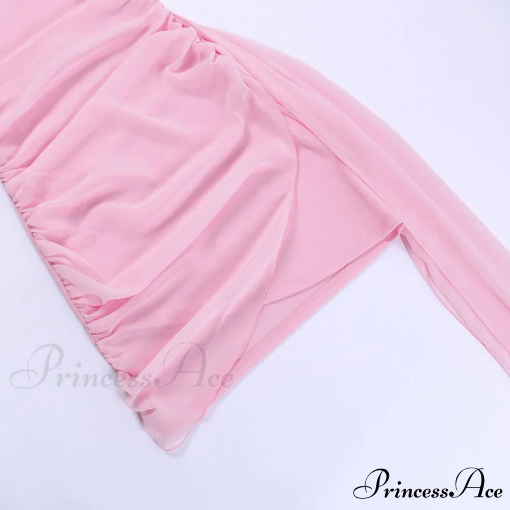 Pink Mesh Corset Charming Draped Tube Mini Dress - Image 12