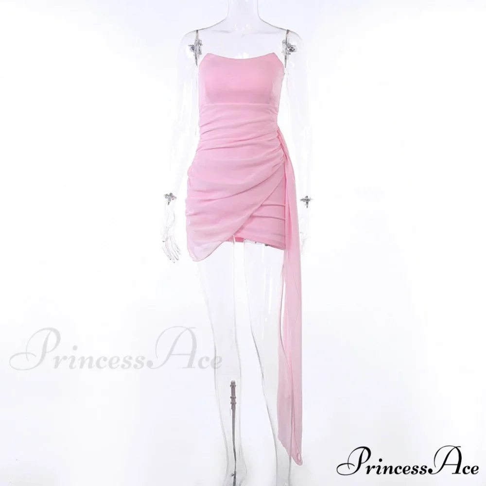 Pink Mesh Corset Charming Draped Tube Mini Dress - Image 8