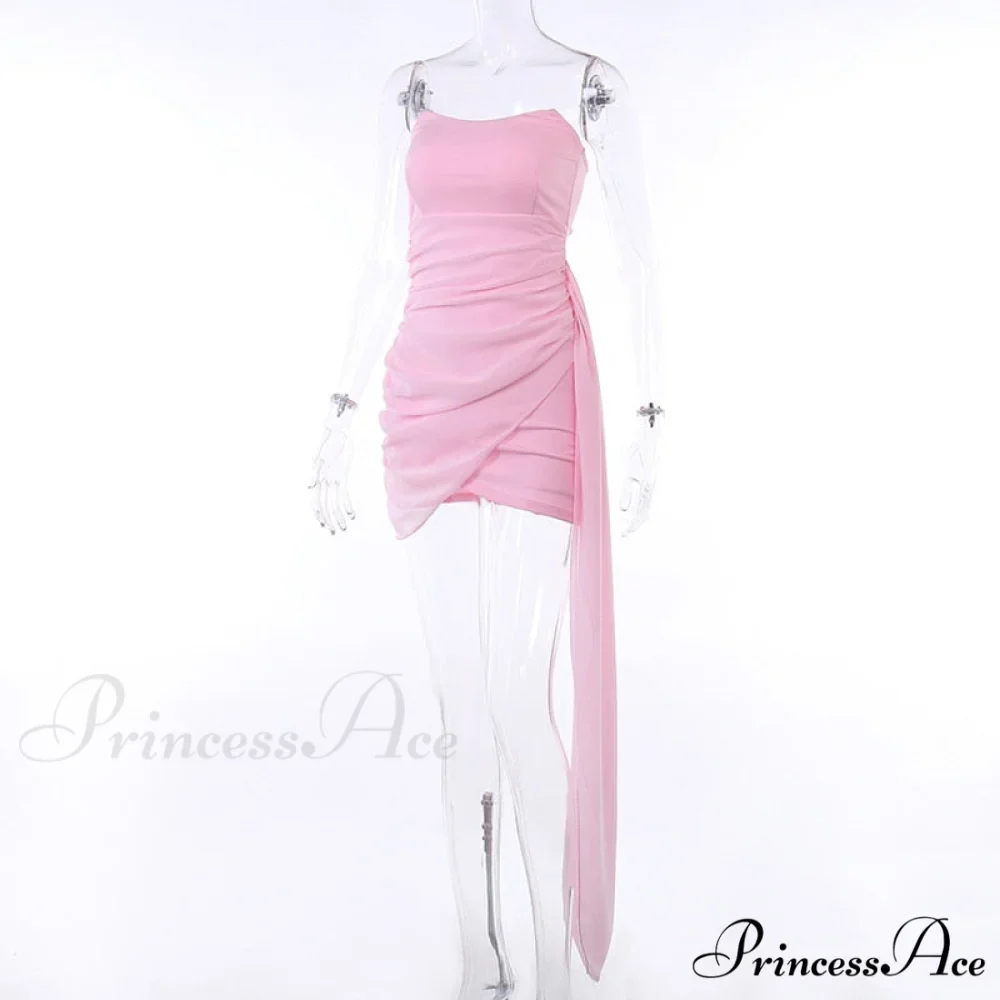 Pink Mesh Corset Charming Draped Tube Mini Dress - Image 9