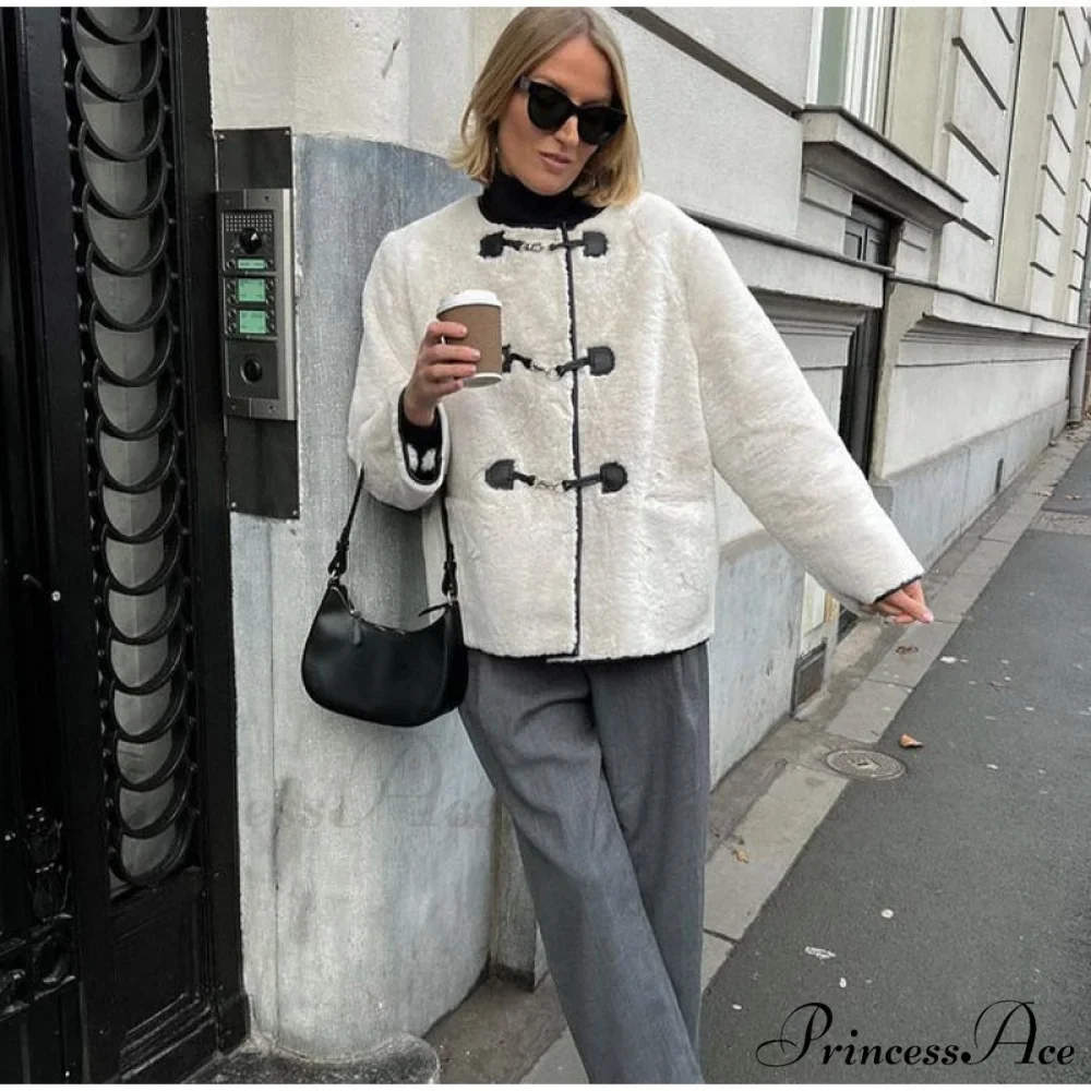 Faux Fur Stylish Plush Buckle Jacket - Image 10