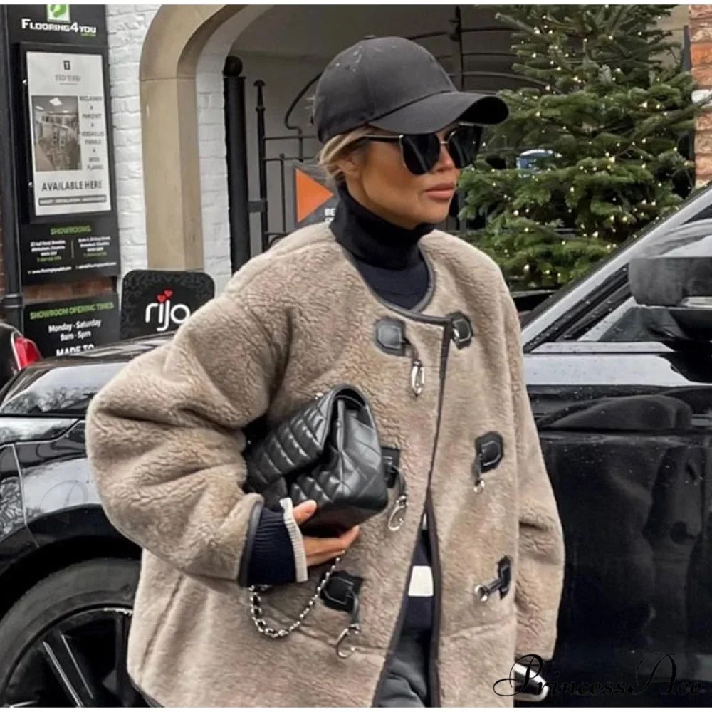 Faux Fur Stylish Plush Buckle Jacket - Image 11