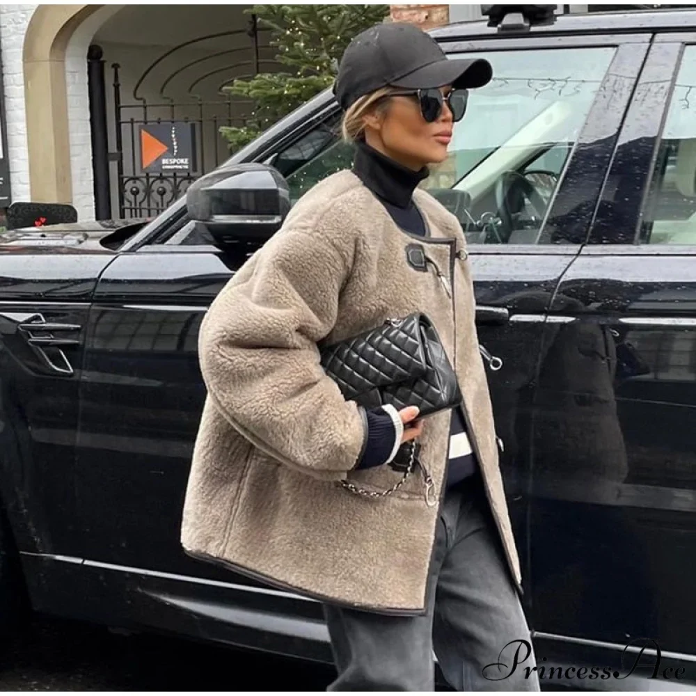 Faux Fur Stylish Plush Buckle Jacket - Image 13