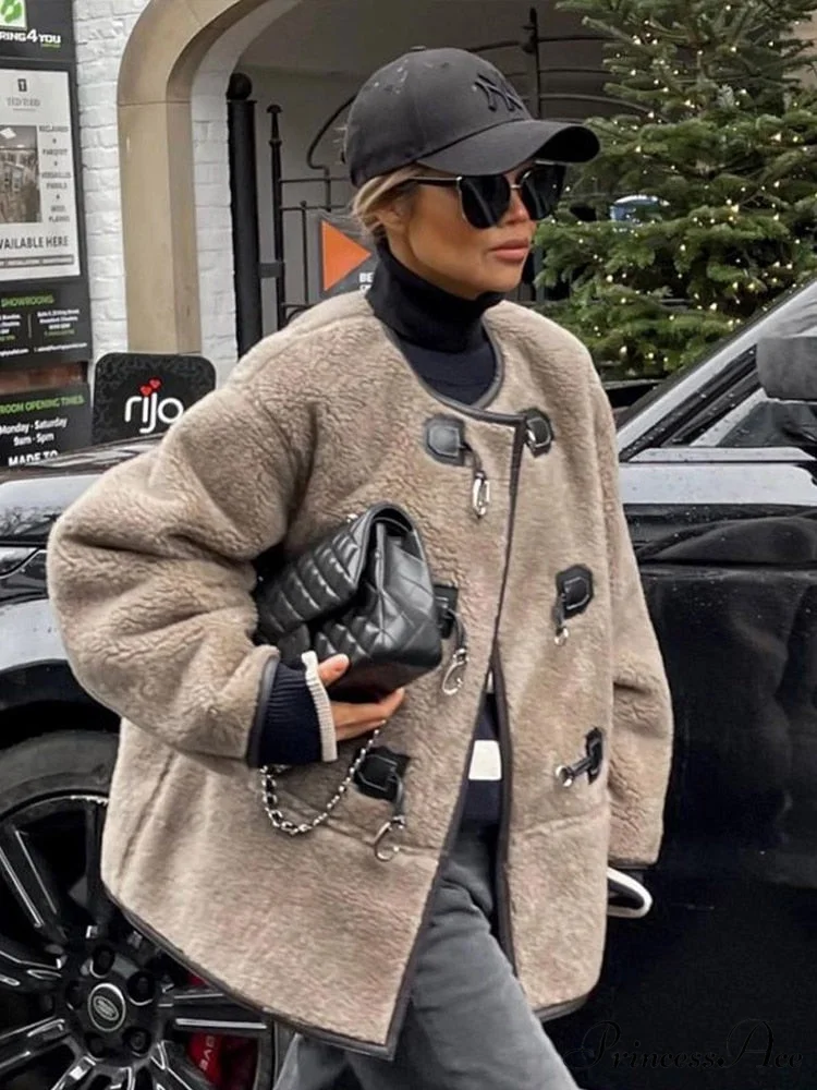 Faux Fur Stylish Plush Buckle Jacket - Image 4