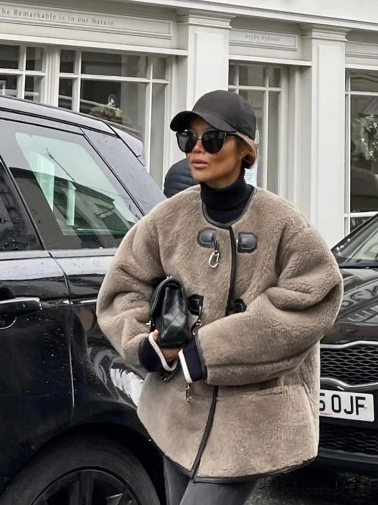 Faux Fur Stylish Plush Buckle Jacket - Image 5