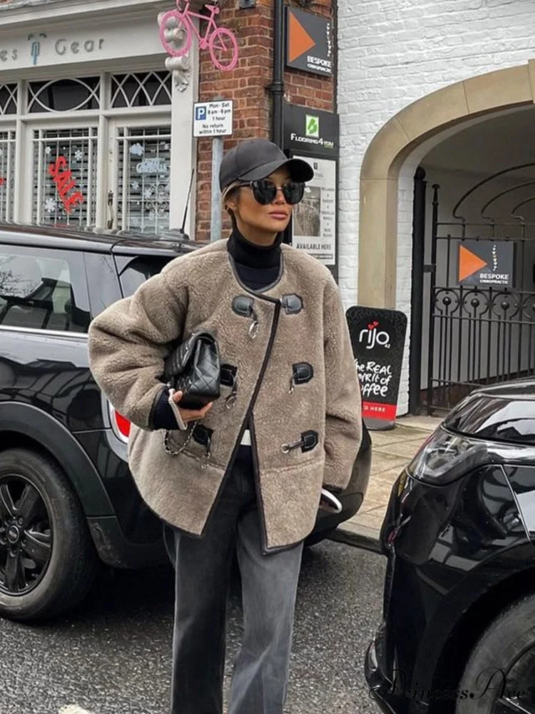 Faux Fur Stylish Plush Buckle Jacket - Image 6