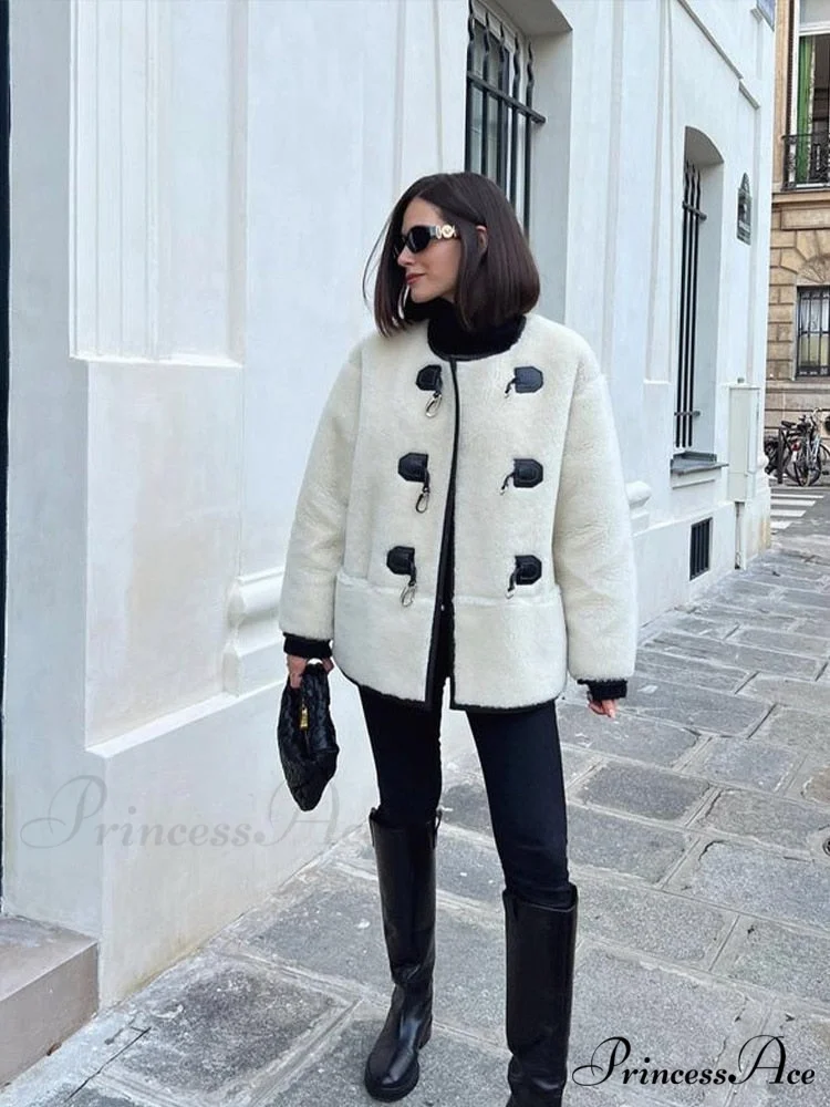 Faux Fur Stylish Plush Buckle Jacket - Image 7