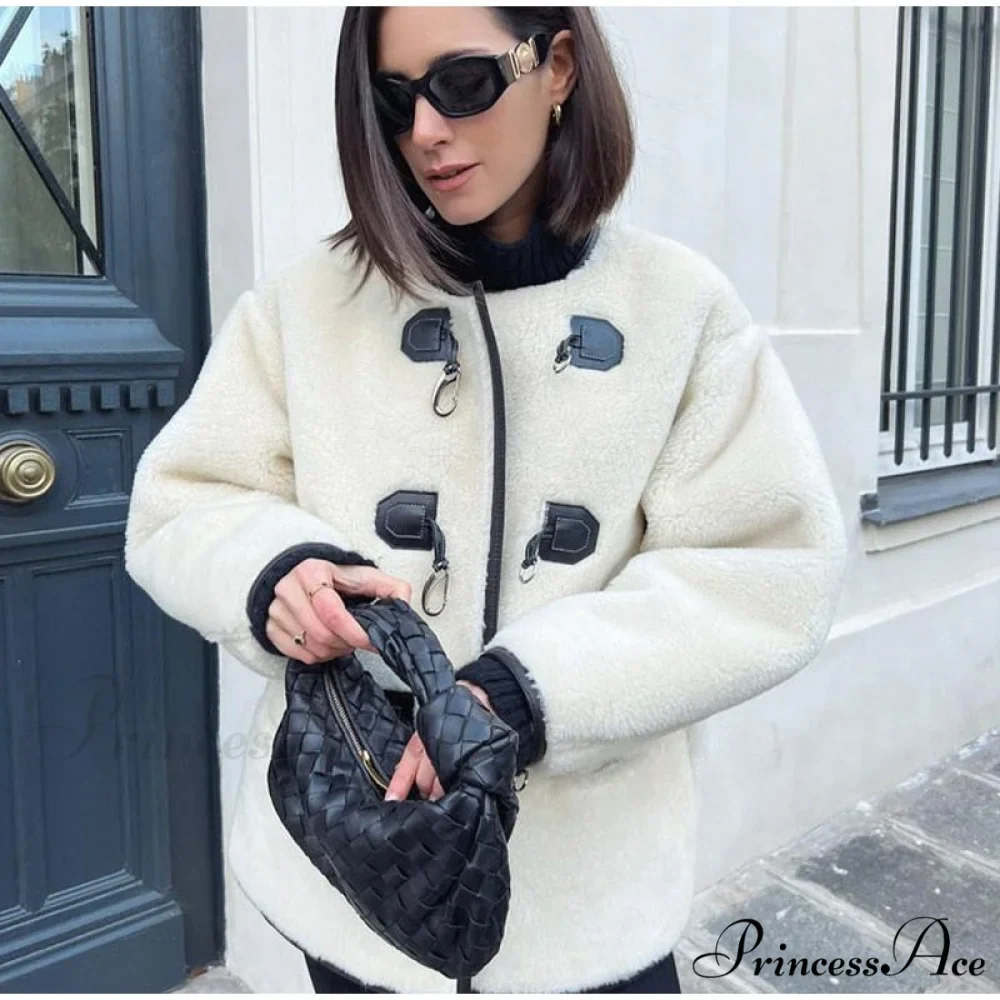 Faux Fur Stylish Plush Buckle Jacket - Image 8