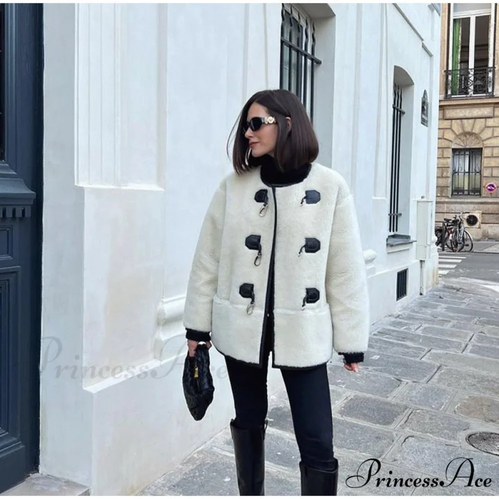 Faux Fur Stylish Plush Buckle Jacket - Image 9